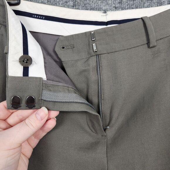 THEORY Gray Cuffed Hem Mid Rise Wool Cropped Career Slacks Dress Pants SIZE 0 - Picture 3 of 16